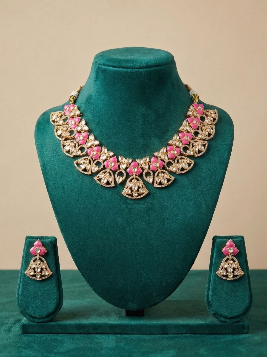 Designer Gold Plated Kundan Polki Necklace Set For Weddings - Bridal Necklace Set