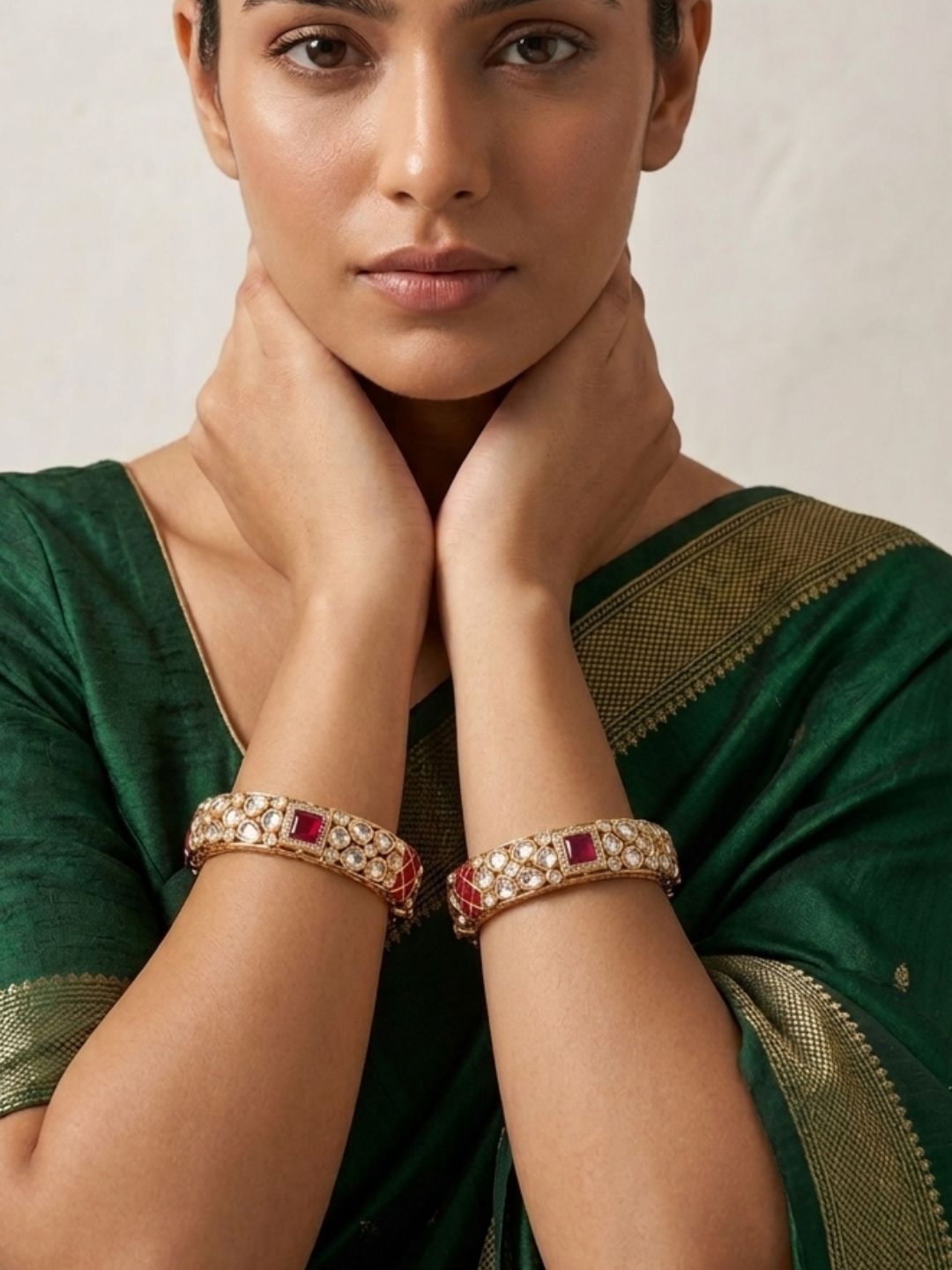 Gold Plated Ruby And Kundan Bangles For Women - Wedding And Party Wear Bangles