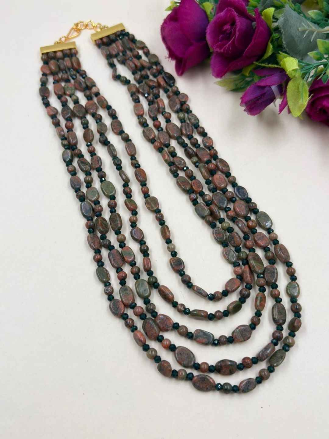 Multi Strand Semi Precious Natural Jasper Beaded Necklace - Earthy Colour Gemstone Jewellery