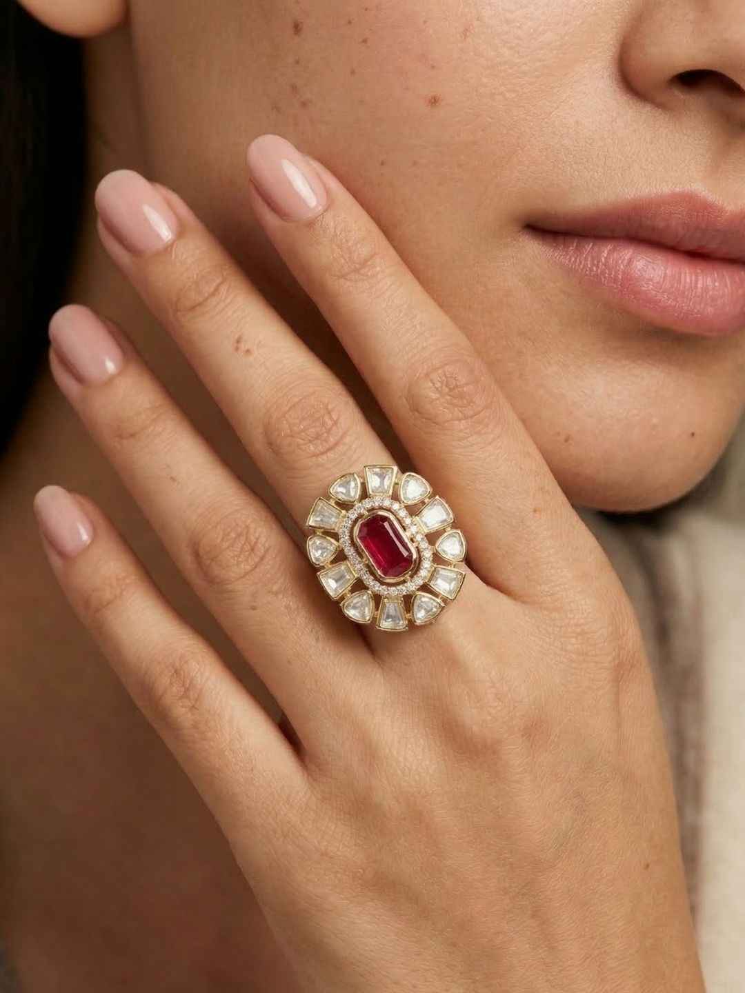 Statement Polki Kundan Ring for Women | Traditional Gold Plated Ethnic Ring | Wedding And Festive Wear