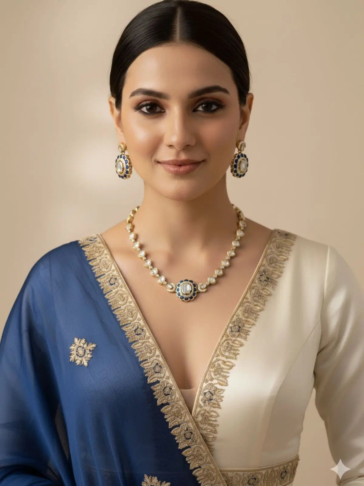 Simple Kundan Wedding Necklace Set  - Wedding and Festive Jewellery Sets