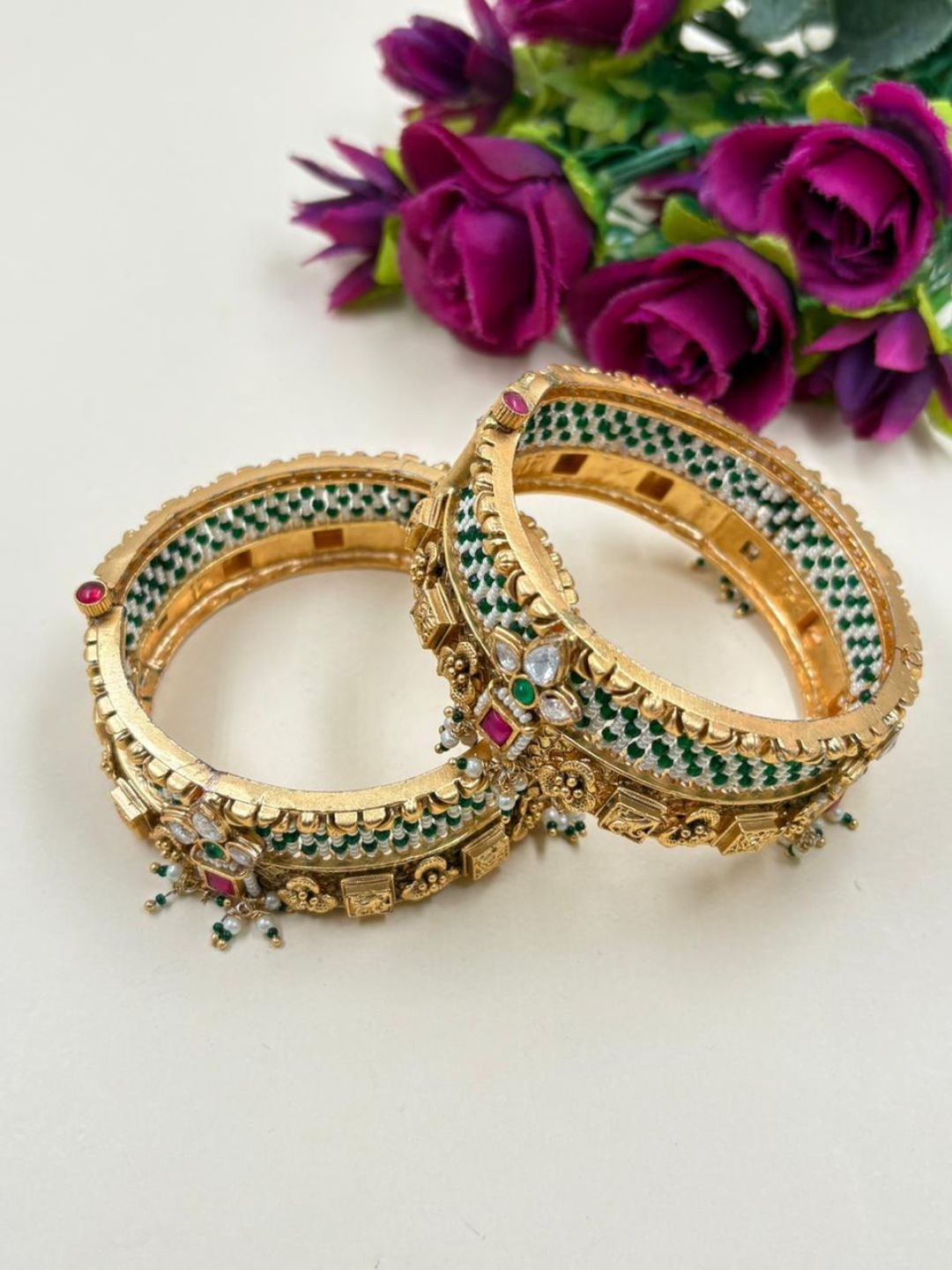 Shrishti Antique Golden Kundan Kada Bangles Set | Ladies Bangles
