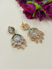 Exquisite Gold Plated Polki Kundan Chandelier Earrings For Women - Wedding & Festive Earrings