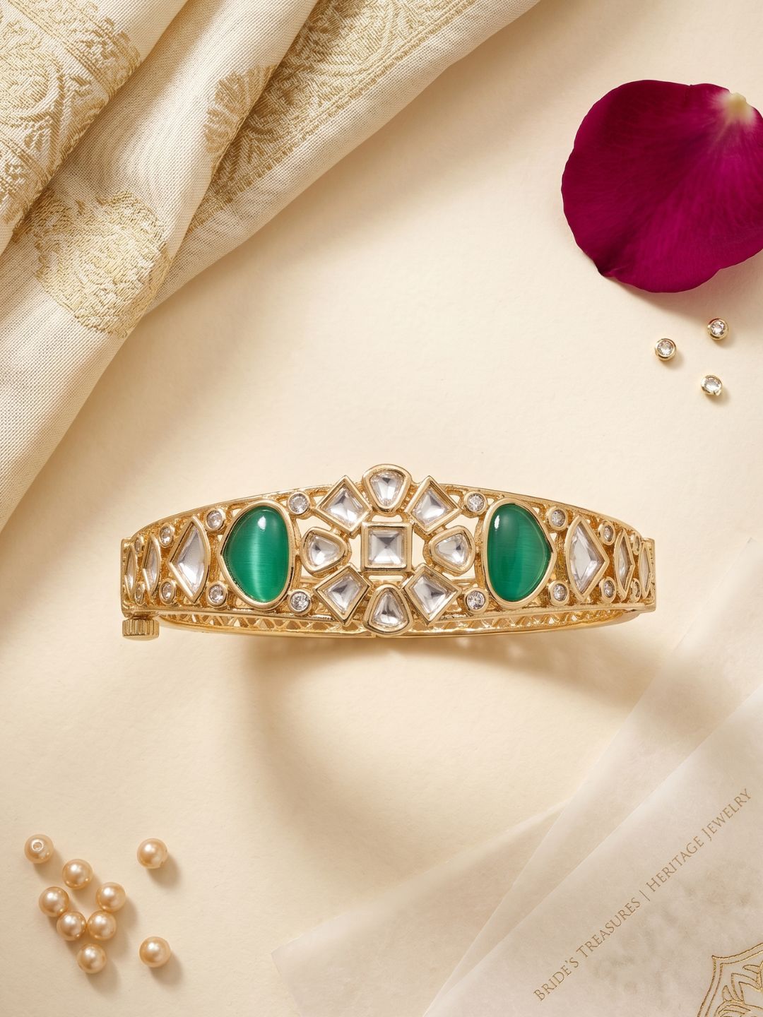 Elegant Green Kundan Polki Bracelet For Women - Festive & Wedding Wear Bracelet