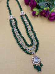 Maharaja Look Indian Grooms Sherwani Jewellery | Layered Green Kundan Necklace For Grooms | green beaded Dulha Necklace 