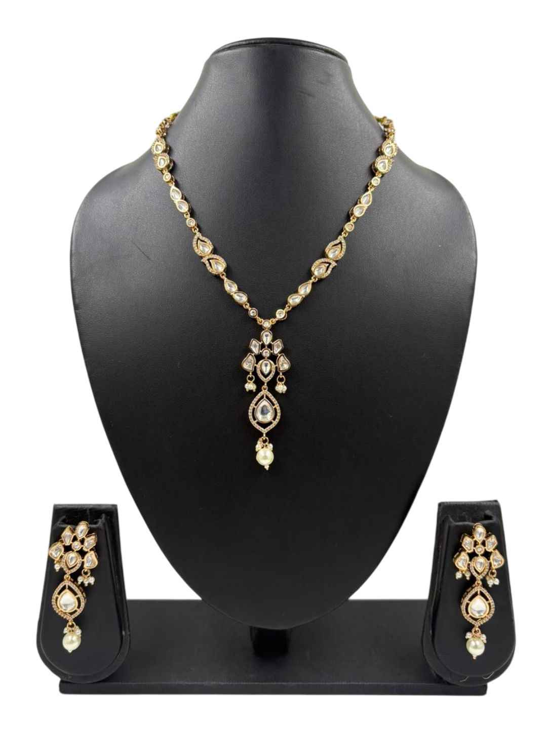 Elegant Rose Gold Finish Polki Necklace Set For Women - Indo Western Modern Jewellery Set