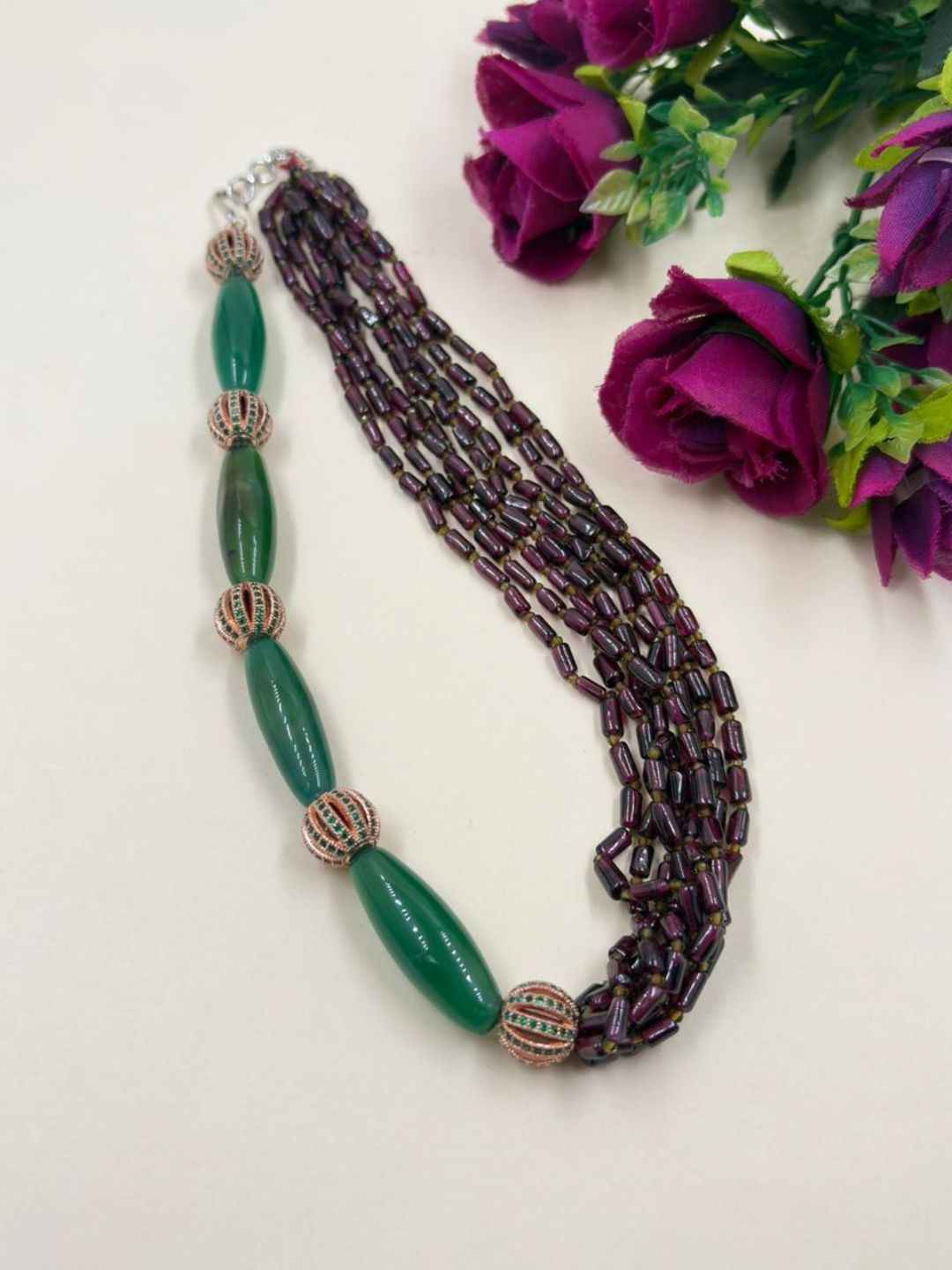 Contemporary Garnet And Onyx Indo Western Beaded Necklace Set