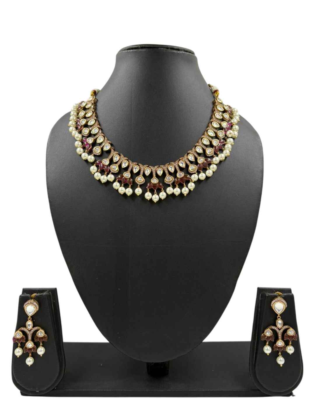 Designer Victorian Finish Kundan Polki Jewellery Set - Wedding & Party Wear Jewellery