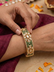 Royal Gold Plated Openable Uncut Polki Kundan and green emerald  Kada Bangles For Women | Ethnic & Traditional Wear