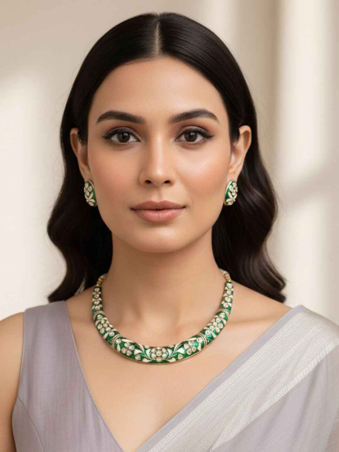 Traditional Rajasthani Meenakari Hasli Necklace Set For Women - Ethnic Jewellery Set