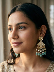 Elegant Gold Plated Mother Of Pearl And Kundan Earrings For Weddings - Statement mint green Earrings