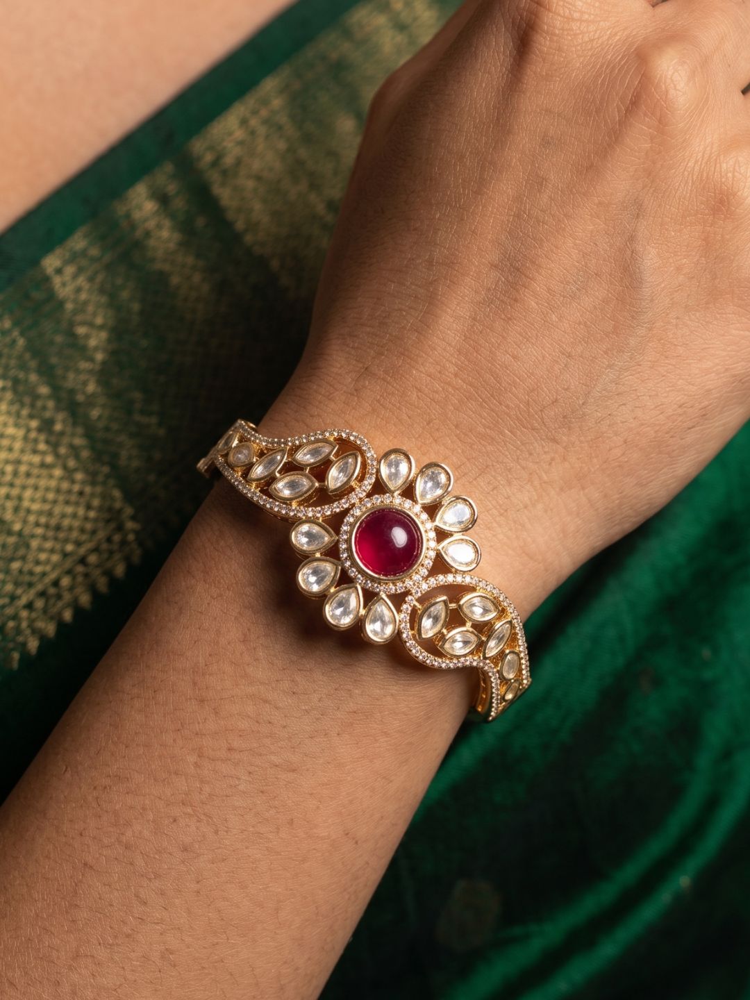 Ethnic Openable red Kundan Kada Bracelet For Women | Wedding And Party Wear Bracelet