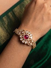 Ethnic Openable red Kundan Kada Bracelet For Women | Wedding And Party Wear Bracelet