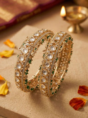 Gold Plated Luxury emerald green Polki Kundan Kada Bangles Set For Women | Wedding And Bridal Bangles