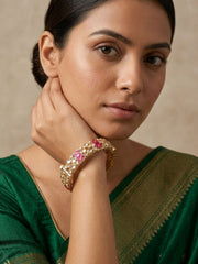 Gold Plated Ruby And Kundan Bangles For Women - Wedding And Party Wear Bangles