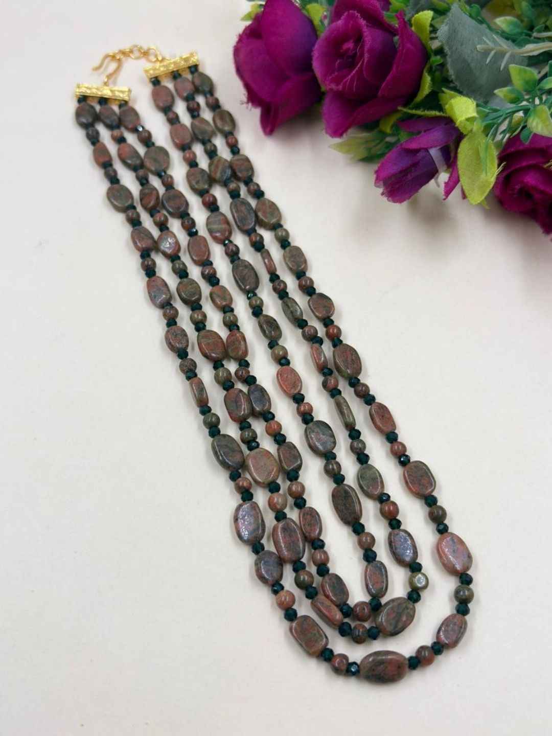Multi Strand Semi Precious Natural Jasper Beaded Necklace - Earthy Colour Gemstone Jewellery