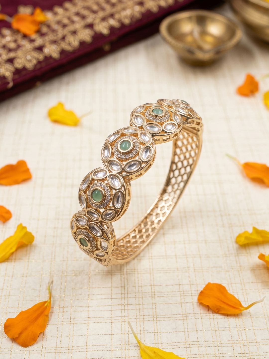 Elegant Next To Real Party & Wedding Wear Openable Kundan Polki Bracelet For Women