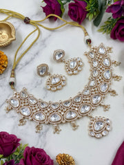 Elegant Gold Plated Kundan Necklace Set | Bridal & Wedding Wear Kundan Jewellery Set 