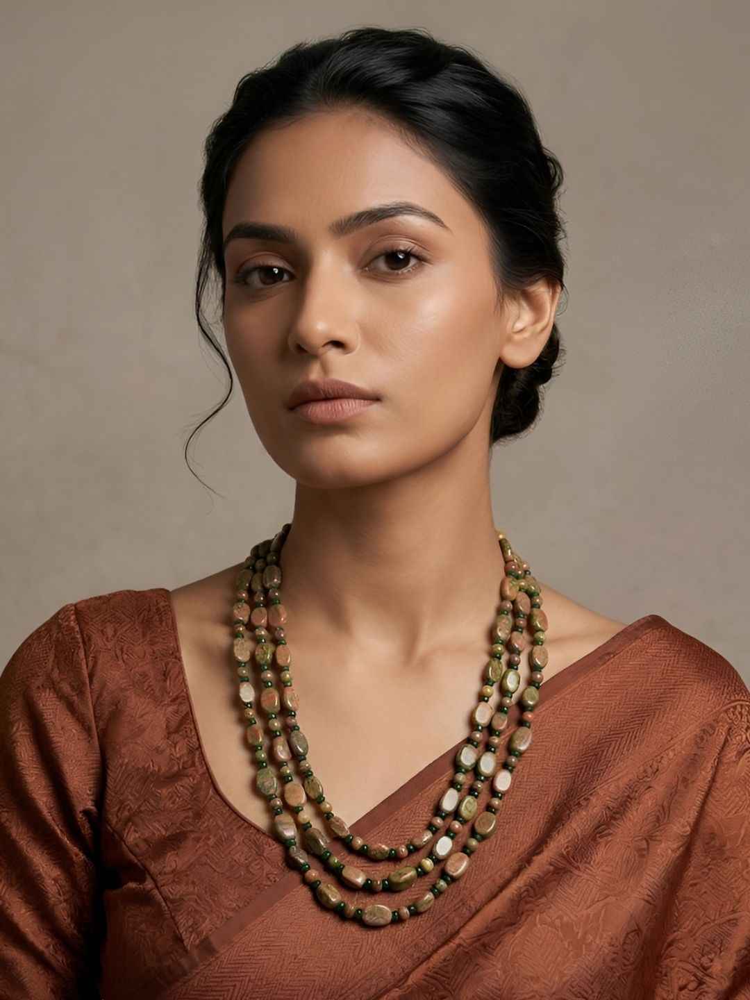 Multi Strand Semi Precious Natural Jasper Beaded Necklace - Earthy Colour Gemstone Jewellery