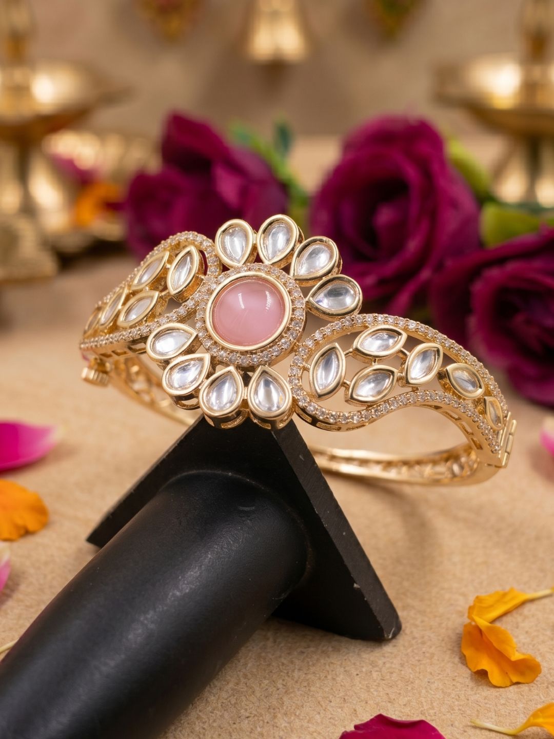 Ethnic Openable Pink Kundan Kada Bracelet For Women | Wedding And Party Wear Bracelet