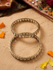 Antique Victorian Finish Sleek Square Shape Polki Bangles For Women