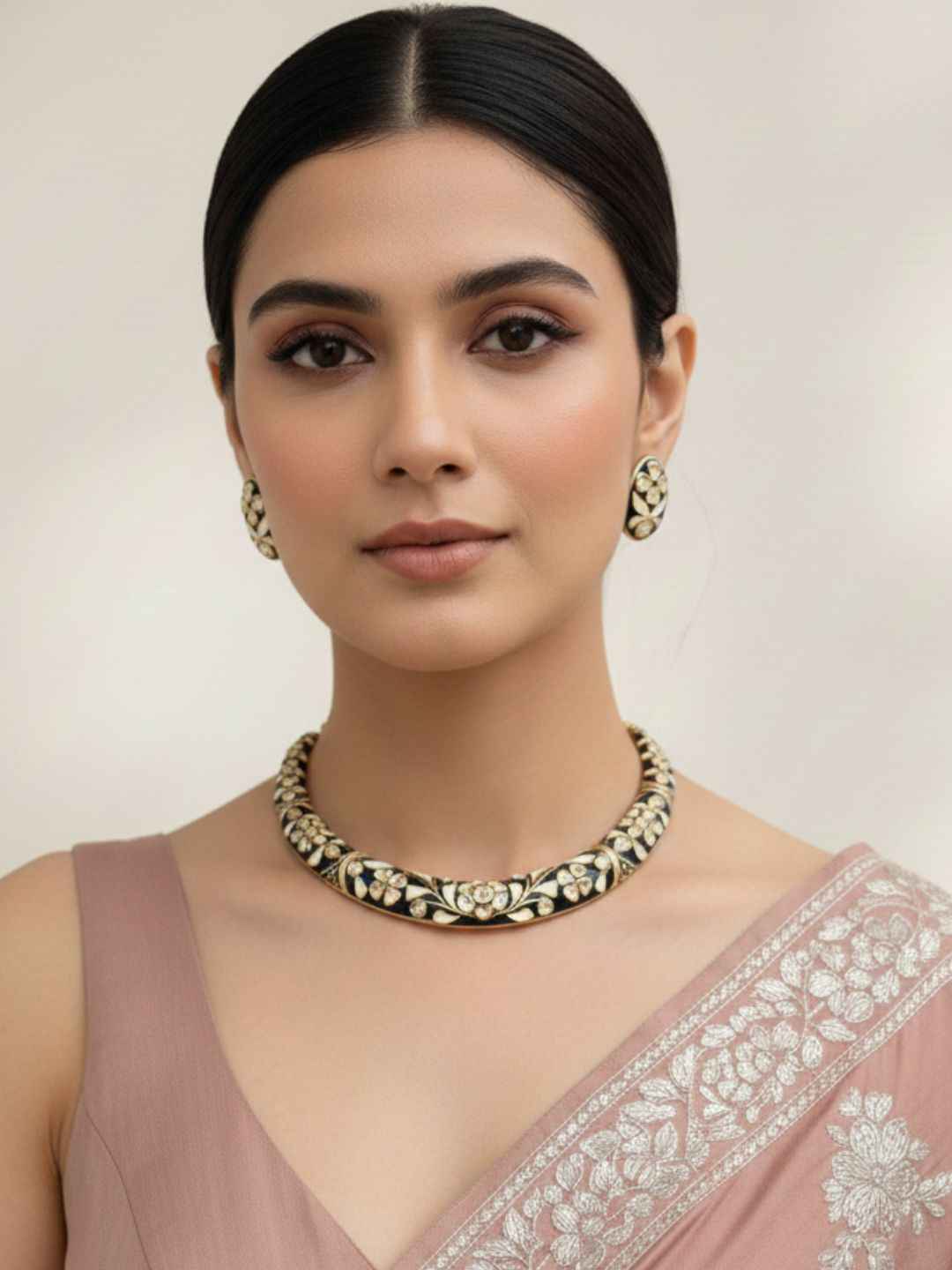 Traditional Rajasthani Meenakari Hasli Necklace Set For Women - Ethnic Jewellery Set