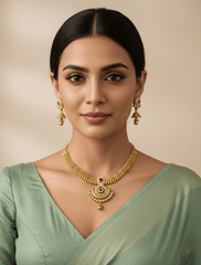 Traditional Gold Plated Short Necklace Set - Ethnic And Festive Wear Jewellery Set 
