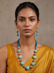 Elegant Sky Blue Beaded Necklace Set | Gemstone Beaded Jewellery