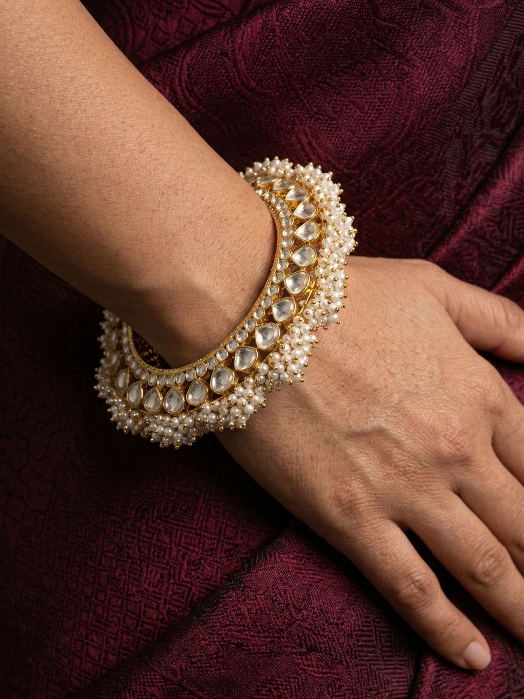 Traditional Gold Plated Jadau Pacheli Bangles For Women - Wedding & Festive Wear Kundan Bangles