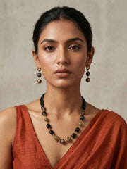 Elegant Single Layer Black Beads Necklace Set For Women | Ethnic And Traditional Wear