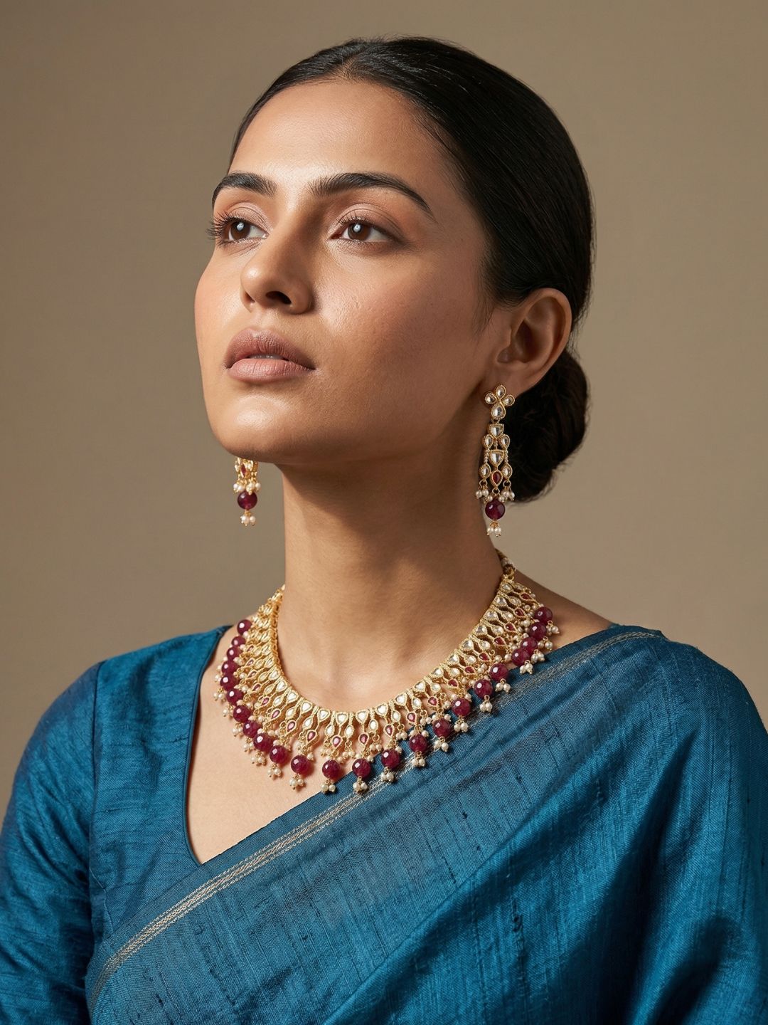 Elegant Gold Plated Polki red Kundan Necklace Set For Weddings And Parties