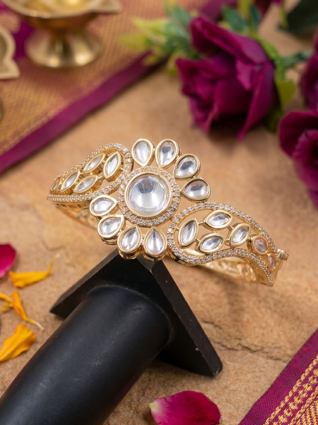 Ethnic Openable Kundan Kada Bracelet For Women | Wedding And Party Wear Bracelet