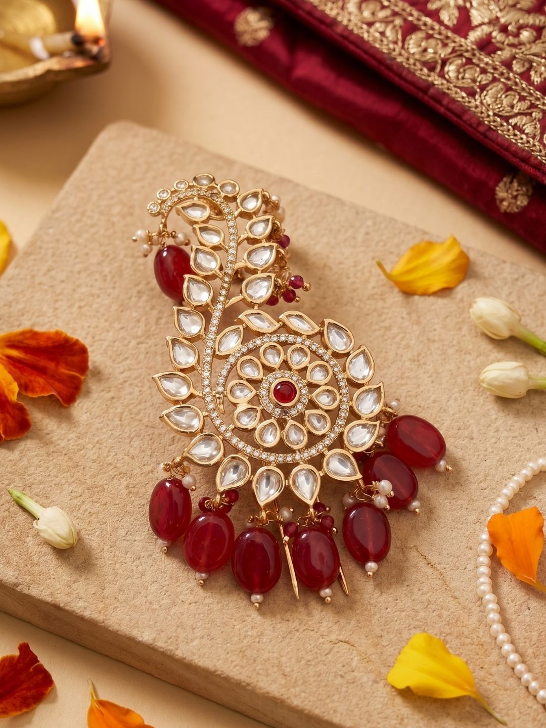 Traditional Rajputi Look Kundan Polki Kalangi For Safa | Kalgi For TurbanTraditional Rajputi Look Kundan Polki Kalangi For Safa | Kalgi For Turban