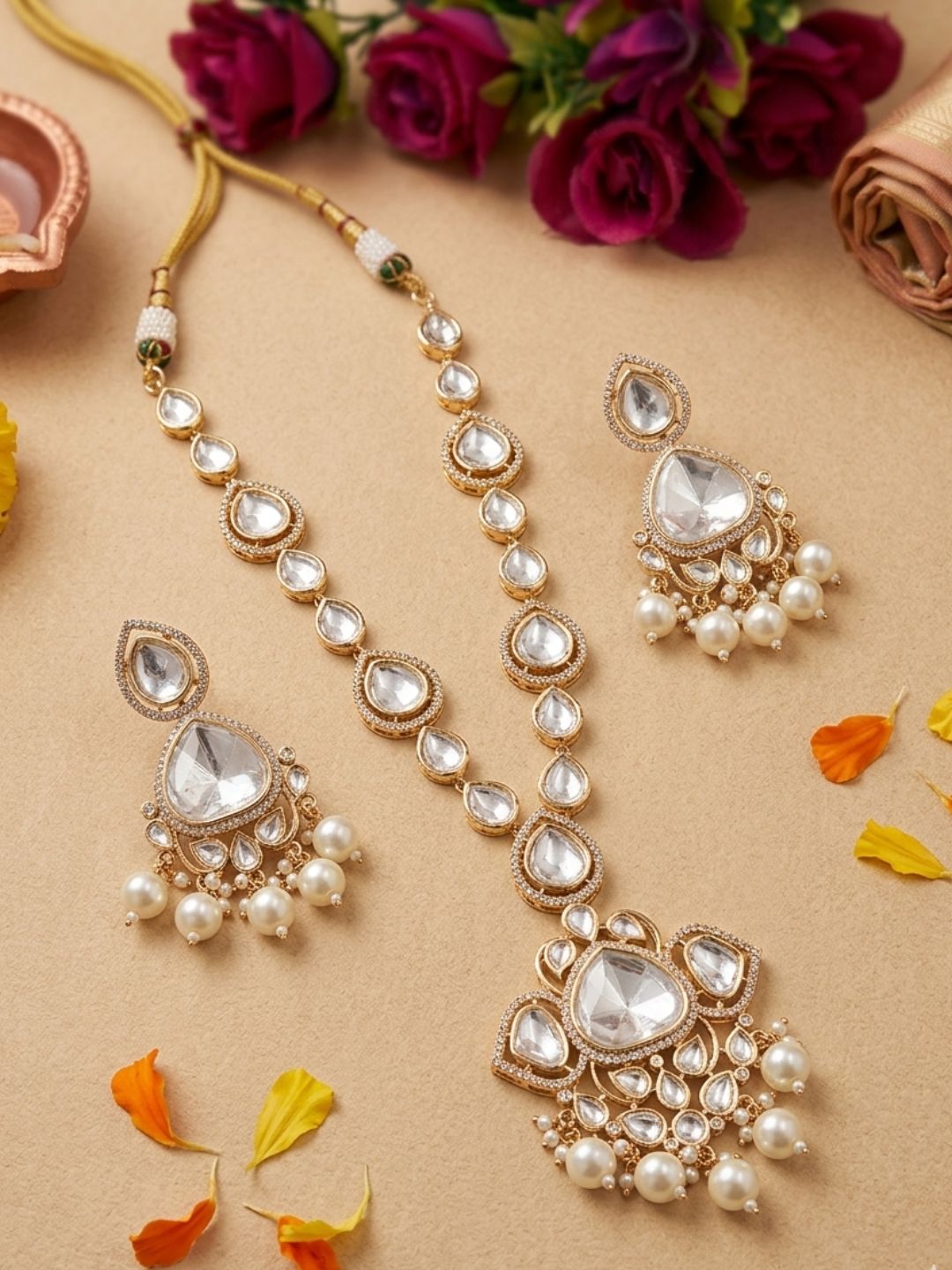 Exquisite Gold Plated Polki Kundan Pendant Necklace Set | Wedding And Party Wear Statement Jewellery