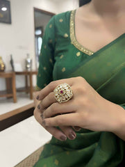 Square Shape AD And Polki Adjustable Ring For Women - Wedding Wear Rings