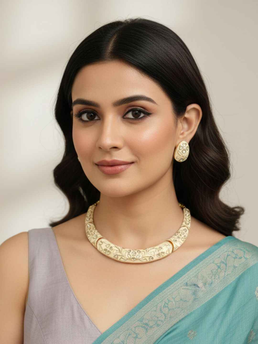 Traditional Rajasthani Meenakari Hasli Necklace Set For Women - Ethnic Jewellery Set