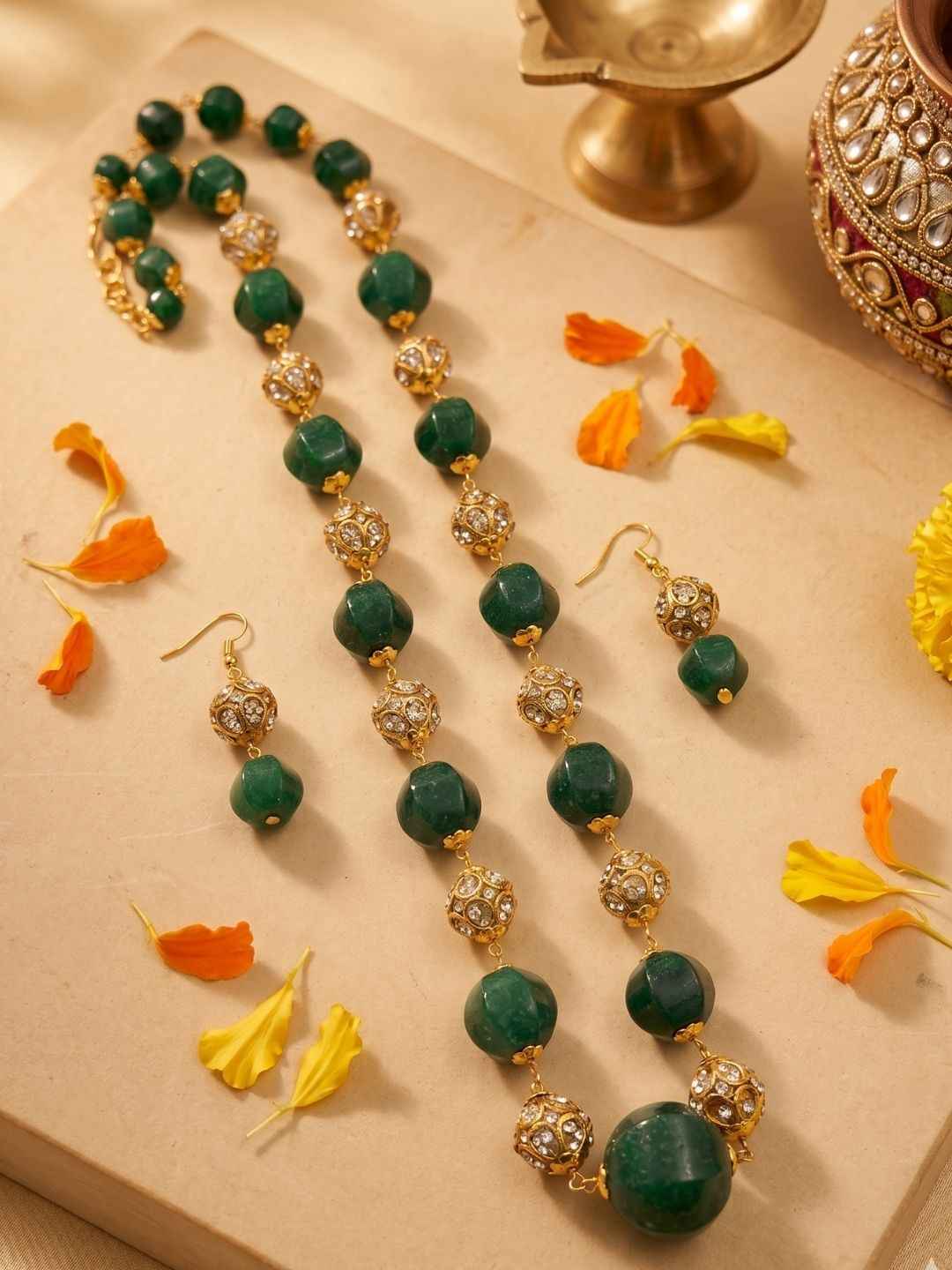Ehnic Long Watermelon Shaped Green Beads Necklace For Women