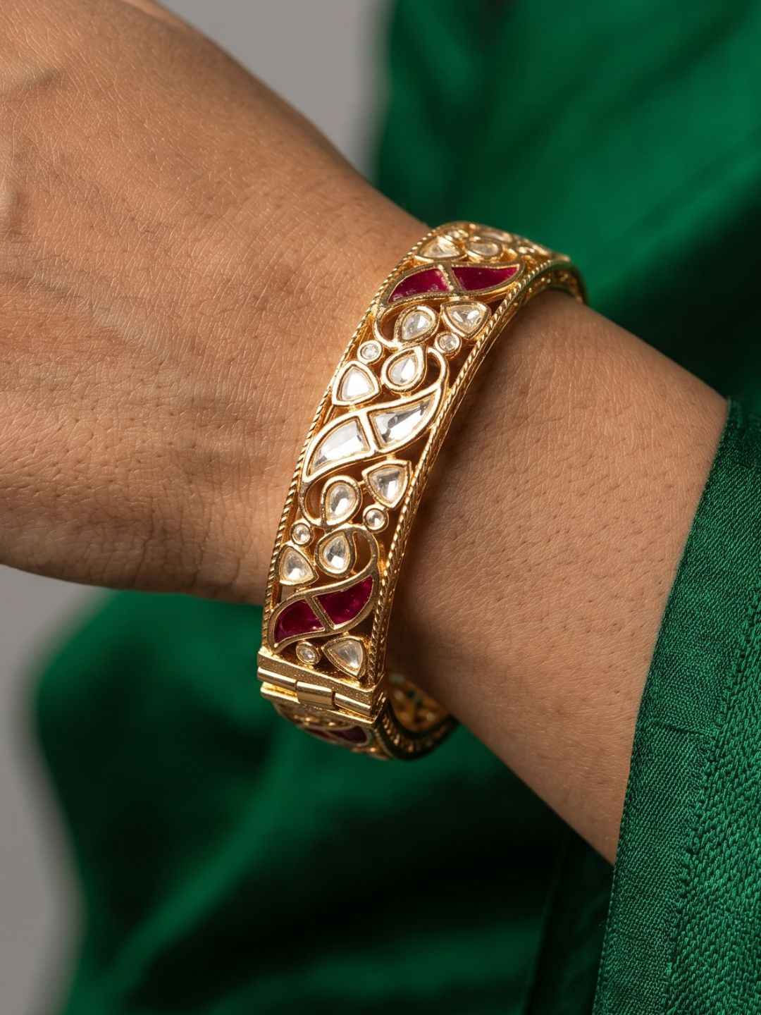 Gold Palted Uncut Polki Kundan Kada Bangles | Wedding And Festive Wear Indian Bangles