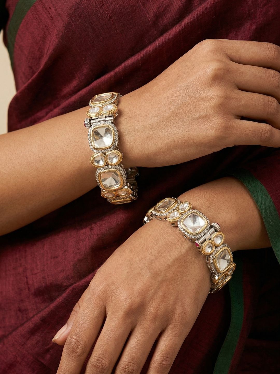 Luxury Victorian Uncut Polki Kundan Bangles For Weddings And Parties 