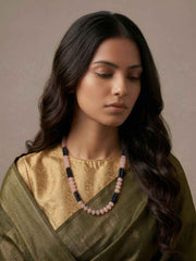 Handcrafted Single Layer Blue Hydro And Rose Quartz Beaded Necklace - Festive & Party Wear
