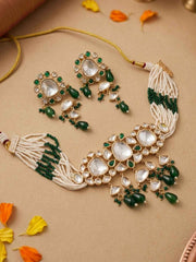 Exquisite Beaded Polki Choker Necklace Set | Statement Choker Jewellery Set