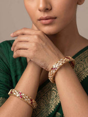 Gold Palted Uncut Polki Kundan Kada Bangles | Wedding And Festive Wear Indian Bangles