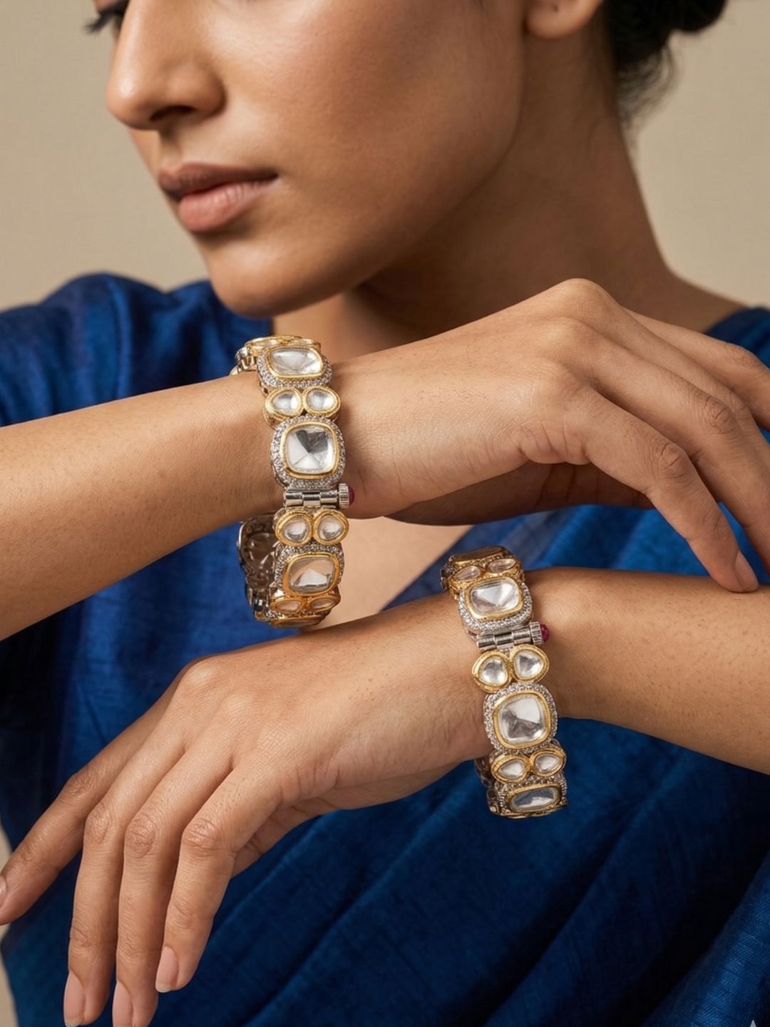 Luxury Victorian Uncut Polki Kundan Bangles For Weddings And Parties 
