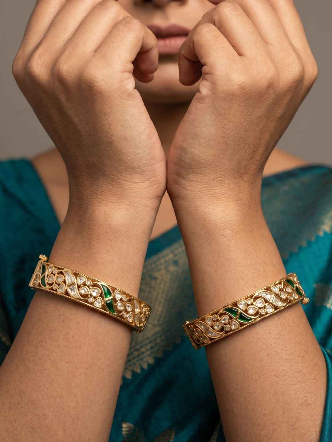 Gold Palted Uncut Polki Kundan Kada Bangles | Wedding And Festive Wear Indian Bangles