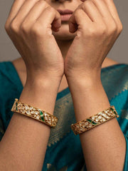 Gold Palted Uncut Polki Kundan Kada Bangles | Wedding And Festive Wear Indian Bangles