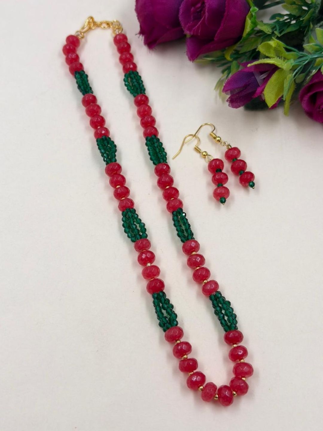 Handcrafted Single Layer Red Beads Neckace - Festive Wear Beaded Jewellery