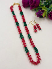 Handcrafted Single Layer Red Beads Neckace - Festive Wear Beaded Jewellery