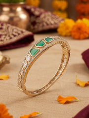Gold Plated Elegant Sleek studded Kundan and emerald stone Bracelet For Women | Ethnic & Traditional Wear delicate bracelets 