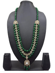 Maharaja Look Indian Grooms Sherwani Jewellery | Layered Green Kundan Necklace For Grooms | green beaded Dulha Necklace 