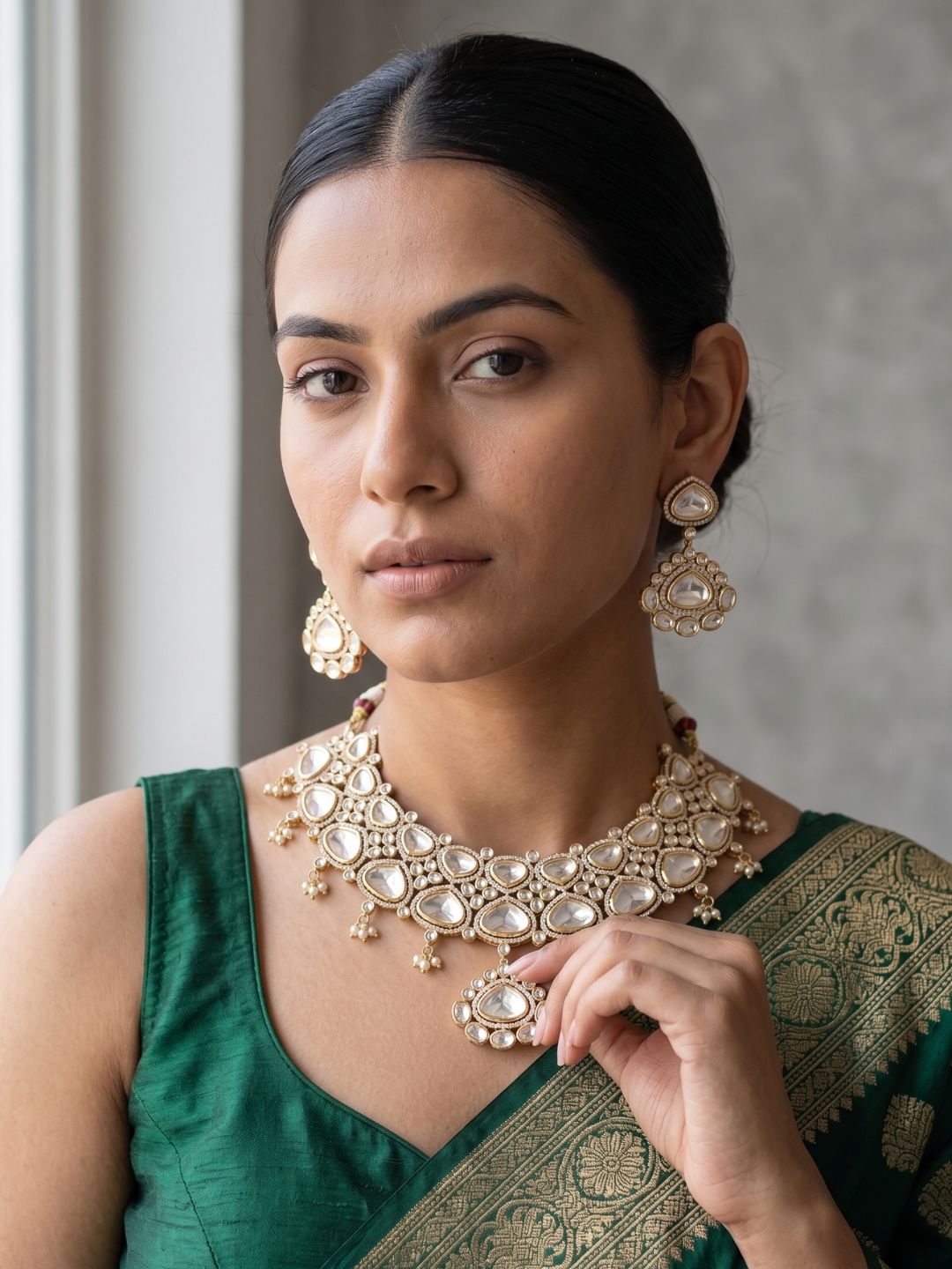 Elegant Gold Plated Kundan Necklace Set | Bridal & Wedding Wear Kundan Jewellery Set 
